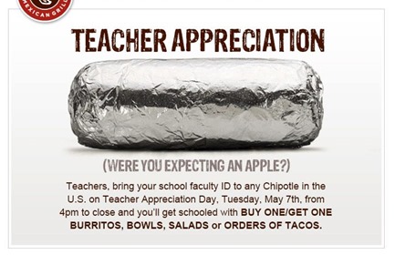 chipotle teacher's appreciation day