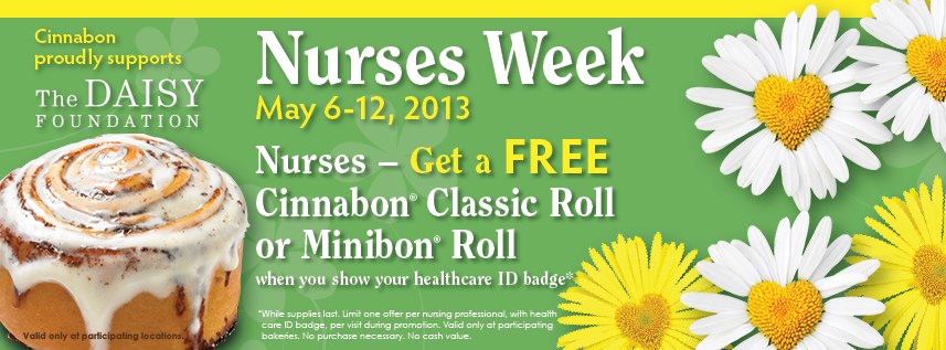 free cinnabon for nurses 2013