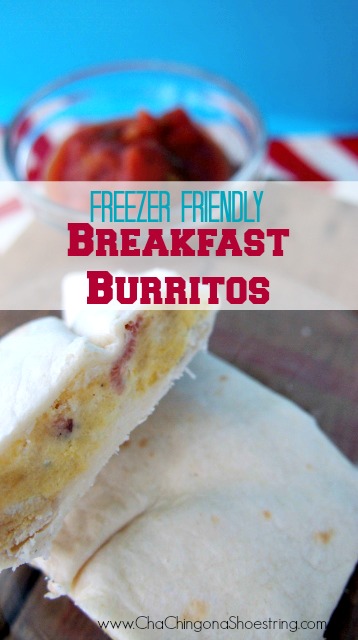 Want a healthier breakfast on the go?  You've got to try this Make Ahead Freezer Breakfast Burritos Recipe. It's easier than pouring a bowl of cereal and at $0.40 per burrito, it's a cheaper alternative too! 