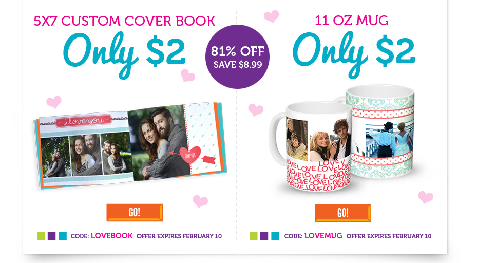 Valentine Photo Gift Ideas - Custom Cover Photo Book OR Custom Photo Mug  for just $2