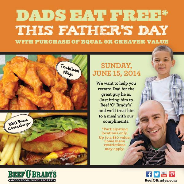 Beef O Brady's Dads Eat FREE Father's Day 2014