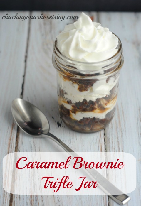 This Caramel Brownie Trifle Jar recipe is the perfect FUN and easy recipe for the summer! This is a must try!