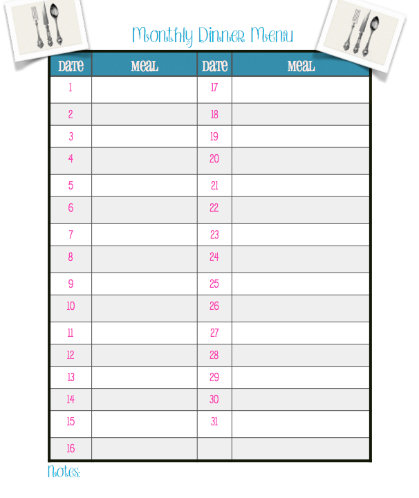 meal plan monthly template