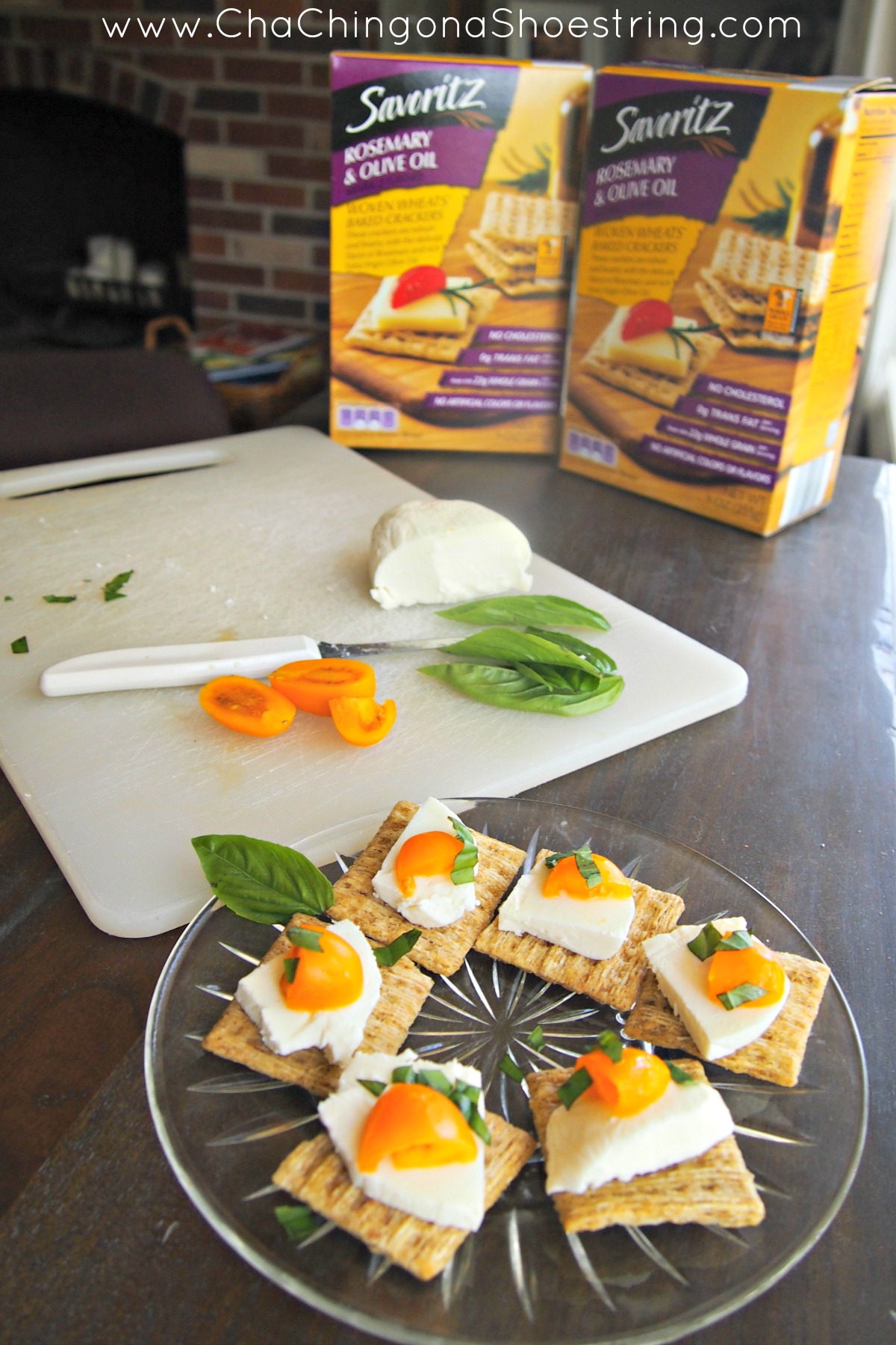 Caprese Bites with Rosemary and Olive Oil Crackers