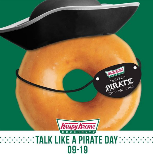 FREE Krispy Kreme Donuts on National Talk Like a Pirate Day! Cha